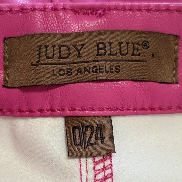 JUDY BLUE Hot Pink Vegan Leather Straight Leg Pants, Like New, Size 24 - Picture 7 of 13